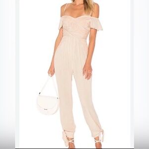 Free People Cream Embroidered Off Shoulder Jumpsuit Size 6 Summer Vacation